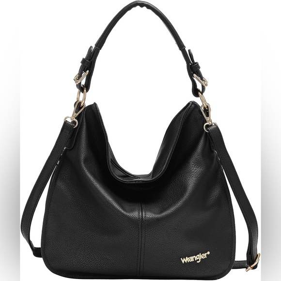 Wrangler Black Crossbody Bag Adjustable Strap Gold Hardware Hobo Expandable NWOT - Picture 1 of 7